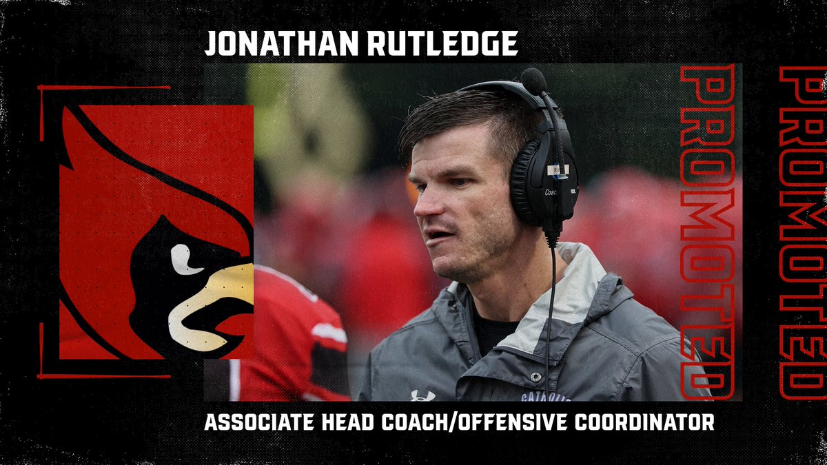 Jonathan Rutledge has been promoted to <a href="/CatholicU_FB/">𝘾𝘼𝙏𝙃𝙊𝙇𝙄𝘾 𝙐 𝙁𝙊𝙊𝙏𝘽𝘼𝙇𝙇</a> Associate Head Coach &amp; Offensive Coordinator for the 2024 season it was announced by <a href="/CoachMikeGut/">Mike Gutelius '92</a> earlier this spring!

Congrats <a href="/CoachJRut/">Jonathan Rutledge</a>!

catholicathletics.com/news/2024/4/9/…

#ThisIsCatholicU #d3fb