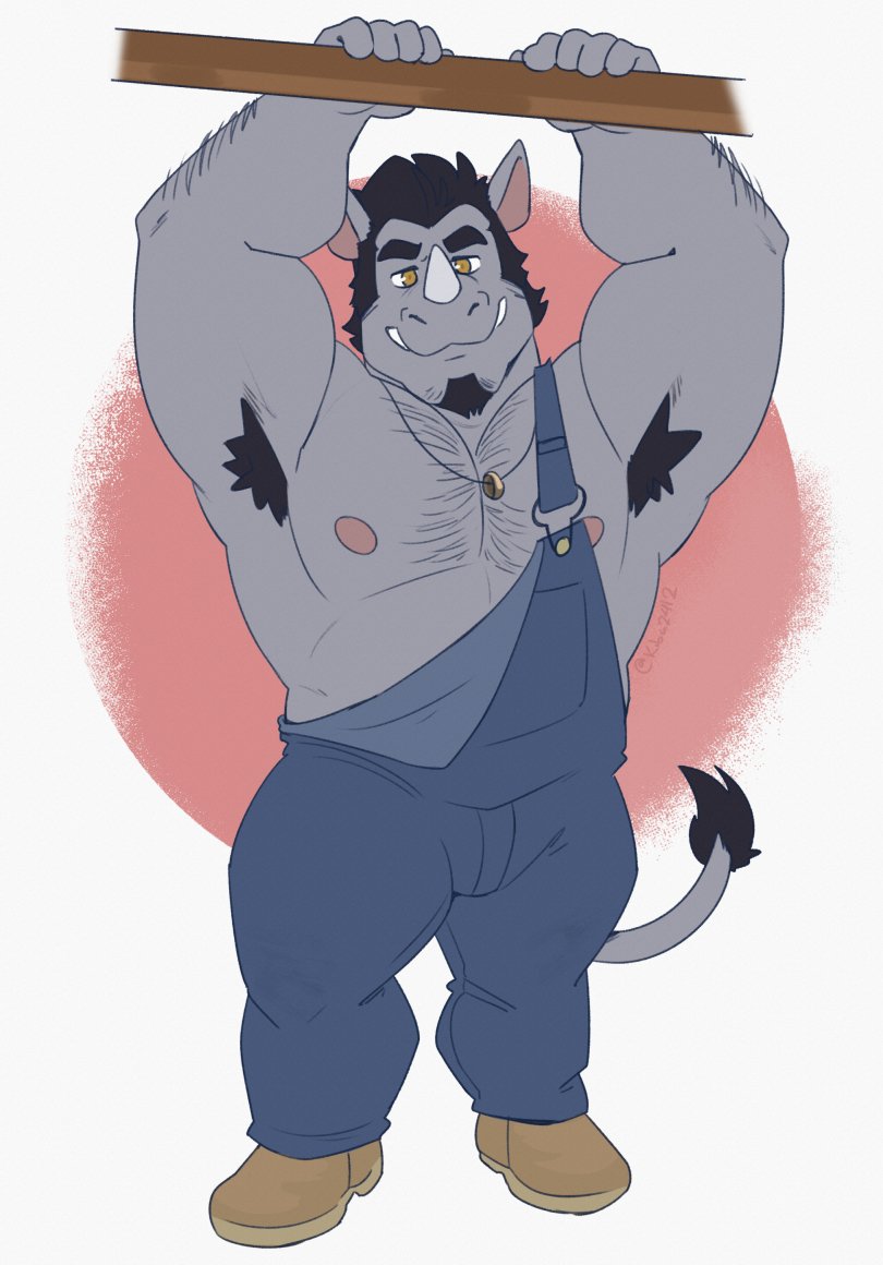You head out to the barn and catch Richard getting ready to try a pull-up. He realizes you're staring pretty intently, so he just holds the pose for you. 'Ya gunna take a picture 'r what? 'R maybe ya wanna shut the door 'n have a lil fun instead?' #ExcA Art by @kiba2412 <3