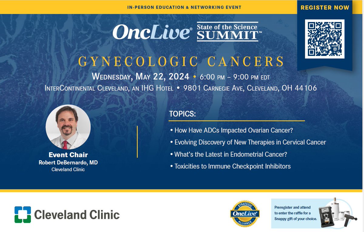 Join @ClevelandClinic's Gyn/Onc Program for an education & networking event on May 22! Connect with colleagues, share insights, and enjoy refreshments. Registration is now open: shorturl.at/knxX8 @SAmarnathMD @RobertoVargasMD @MMAlHilli @RobDeBernardo