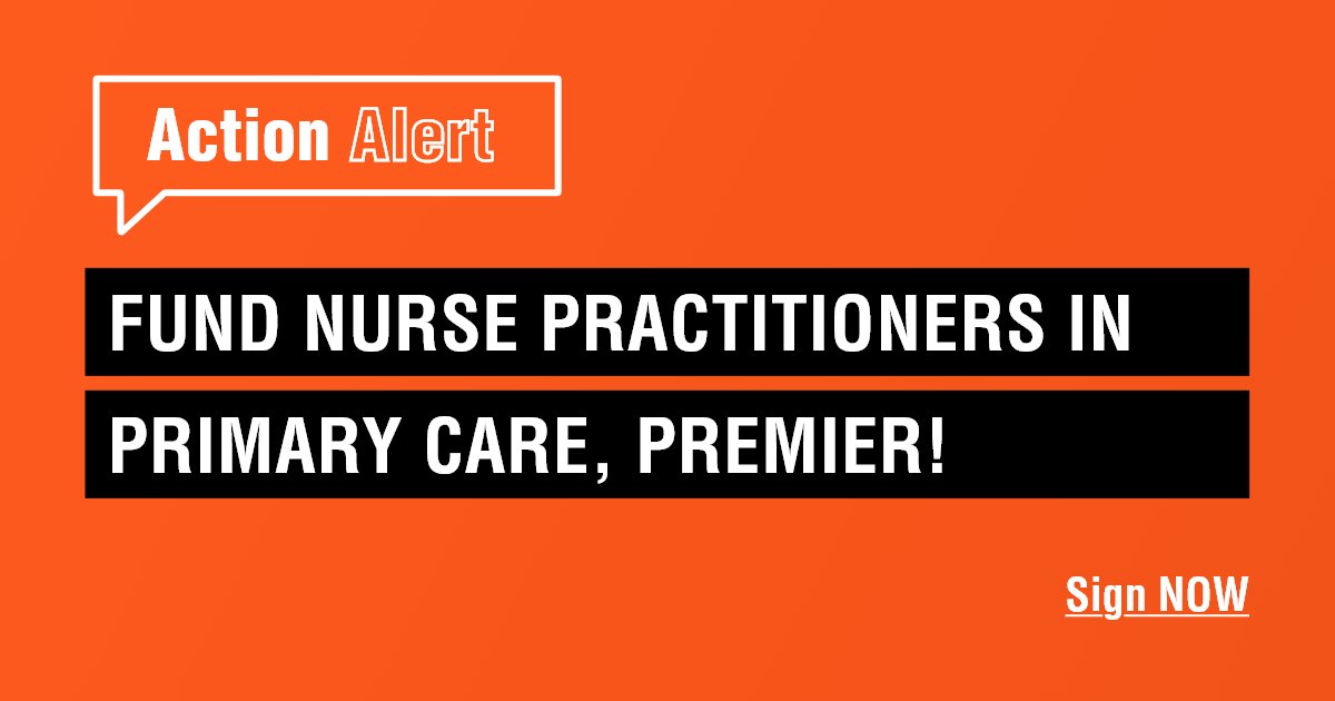 📢Nurses are calling all Ontarians! Join us & help stop the growing acute & #PrimaryCareCrisis in Ontario. Sign & share our #ActionAlert to call on Premier @fordnation & Minister @SylviaJonesMPP to #FundNPs in Ontario, without user fees: RNAO.ca/policy/action-… @DorisGrinspun