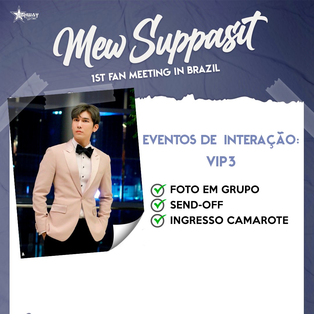 🚨 Entenda as diferenças entre os pacotes VIP para a fan meeting do #MewSuppasit e escolha o seu! Lembrando que tem setor com boa parte da capacidade já vendida. Não demora pra garantir o seu. Compre aqui👉shotgun.live/events/mew-sup…