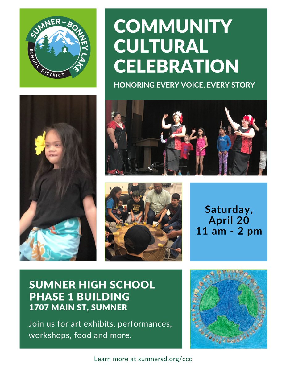 💃Join us in celebrating the various cultures in our community during SBLSD’s Community Cultural Celebration on Saturday, April 20 from 11 am - 2 pm at Sumner High School.

Find art exhibits, performances, workshops, food and more at the event. Details: sumnersd.org/CCC.