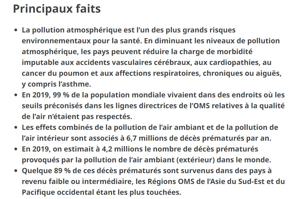 Les Lignes directrices de l’OMS relatives à la qualité de l’#air présentent des orientations sur les seuils & les limites des principaux polluants atmosphériques qui constituent des risques pour la santé. #MaSantéMonDroit #AirPur #VaincreLaPollution who.int/fr/news-room/f…