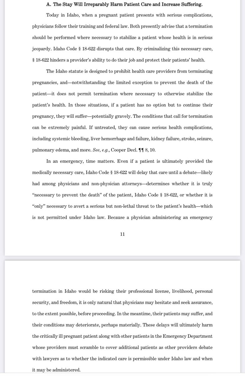 I want you all to read this excerpt from an amicus brief filed to SCOTUS on behalf of St Luke’s hospital in Idaho. I want you to understand how doctors are explaining these bans to these judges before they make rulings like this.