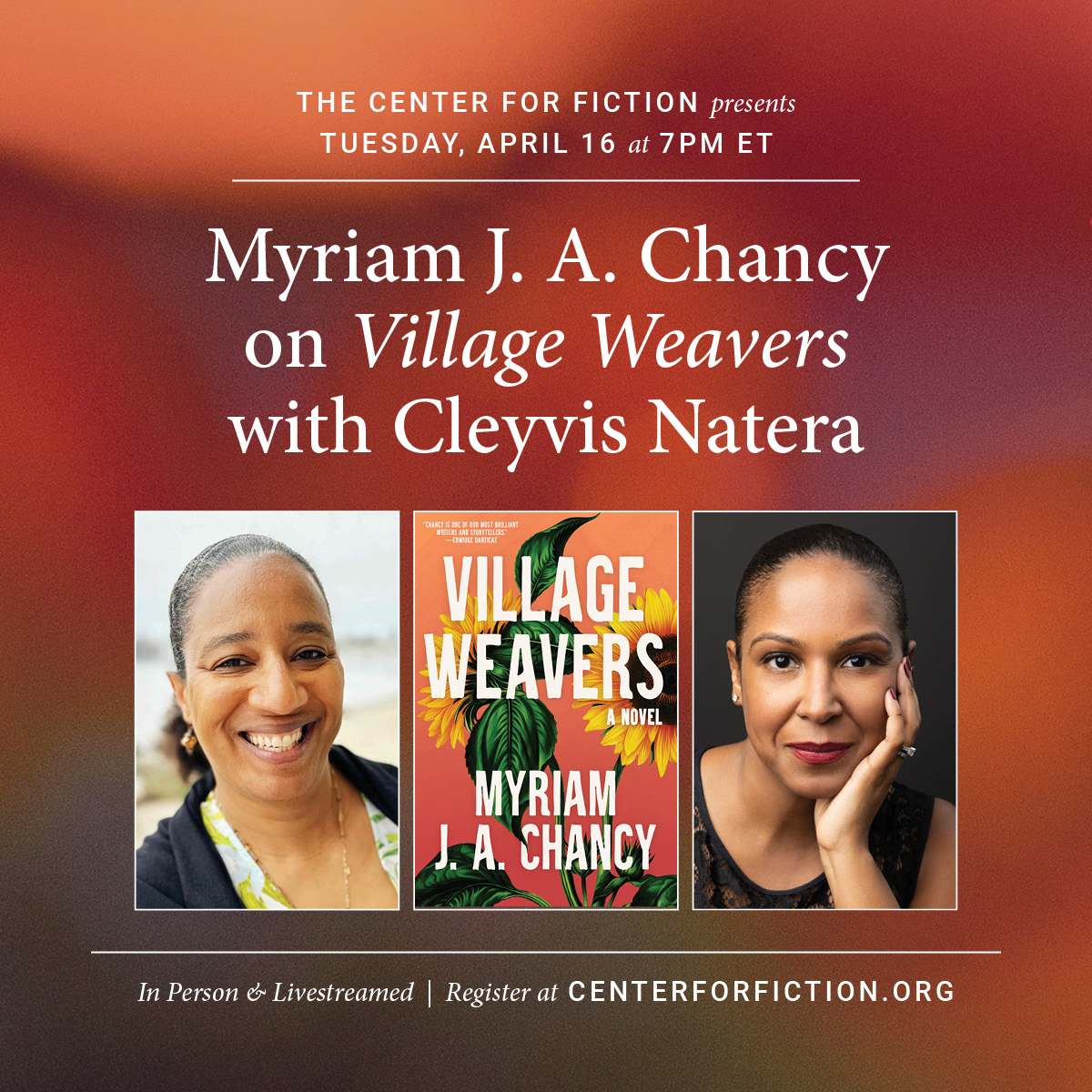 Myriam J.A. Chancy will be joining us with Cleyvis Natera on 4/16 in celebration of her latest novel, Village Weavers! The novel follows two girls who become friends in 1940s Port-au-Prince before tensions between their families tear them apart. tinyurl.com/ybzprarm
