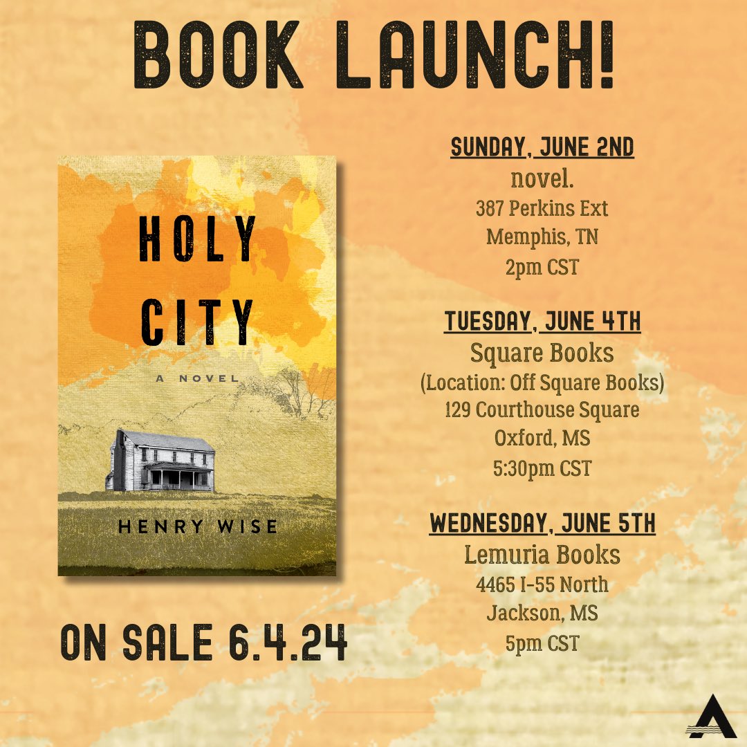 Here’s an update on the first events for HOLY CITY, now to include @novelmemphis two days prior to the pub date. Official launch will be at @SquareBooks , followed by @LemuriaBooks . All fantastic bookstores.