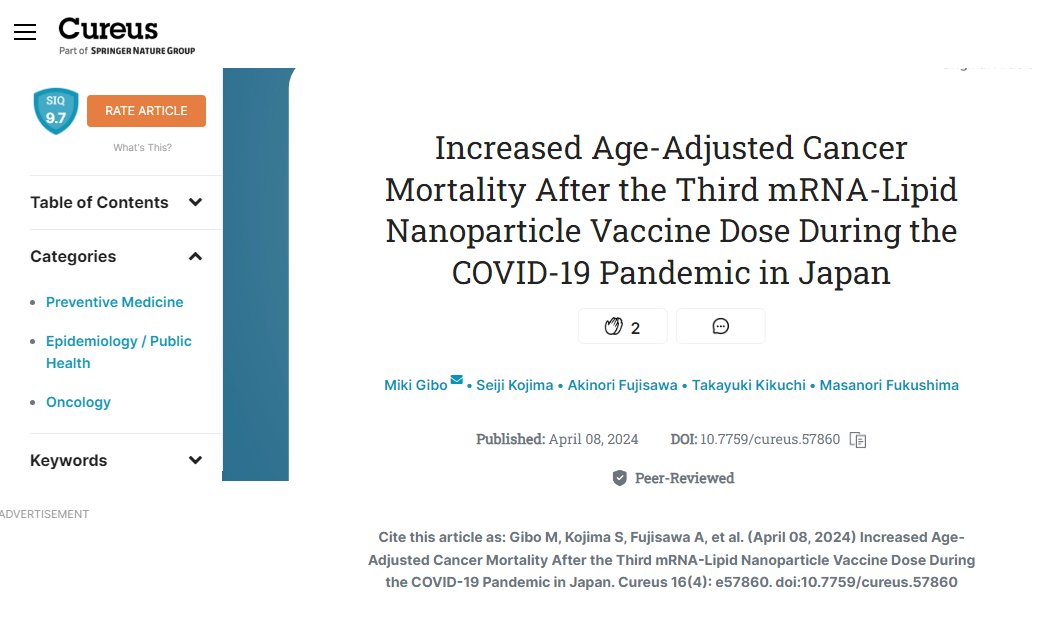 BREAKING: Scientific population-level evidence of 'turbo' cancer after booster shots in Japan cureus.com/articles/19627…