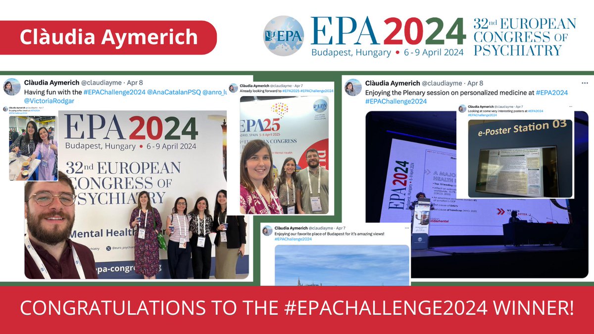 We are pleased to announce the winner of the #EPAChallenge2024! 🎉 Congratulations to @claudiayme who will receive one free registration to EPA 2025, up to 500€ for travel expenses to the Congress, and accommodation allowance for up to three nights!💡💼 Search…