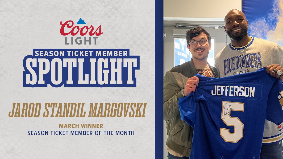 congrats to Jarod on being our season ticket member of the month! for keeping it 💯, Jarod has won a Coors Light & Blue Bombers merch package! #ForTheW | @coorslightca