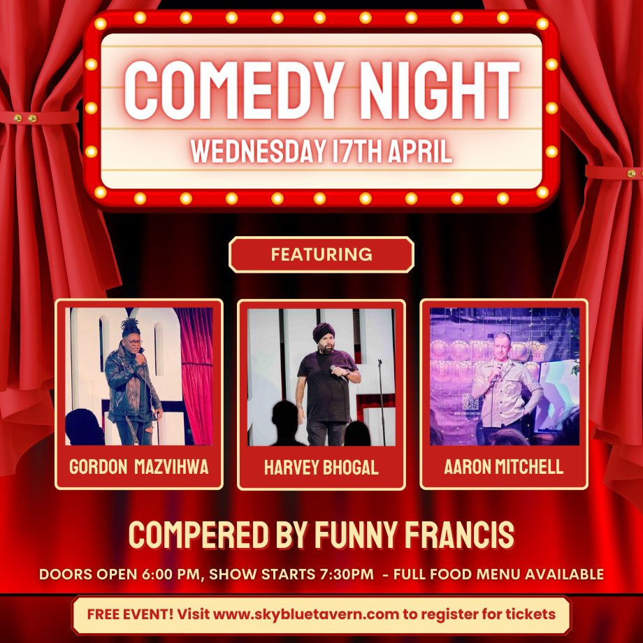 Check out our newest event! What's best... its FREE!! Featuring our very own Gordon, plus knock our comics Harvey Bhogal & Aaron Mitchell. Hosted by Funny Francis. Register your tickets now as spaces are limited 🎫 Link in bio or visit our website