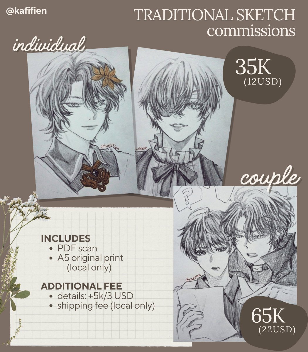 jawayaoi's tweet photo. [RT🩷 appreciated!]    

Opening pre-orders for traditional head/bust sketches!  
Available for pick-up at ChibiCon 4 and mail order (Indo only)  
10 slots, waiting list open
closing orders 18 Apr  
DM me if interested!
#artidn #zonakaryaid #artistindonesia #commissionsopen https://t.co/jcWRaaHXu9