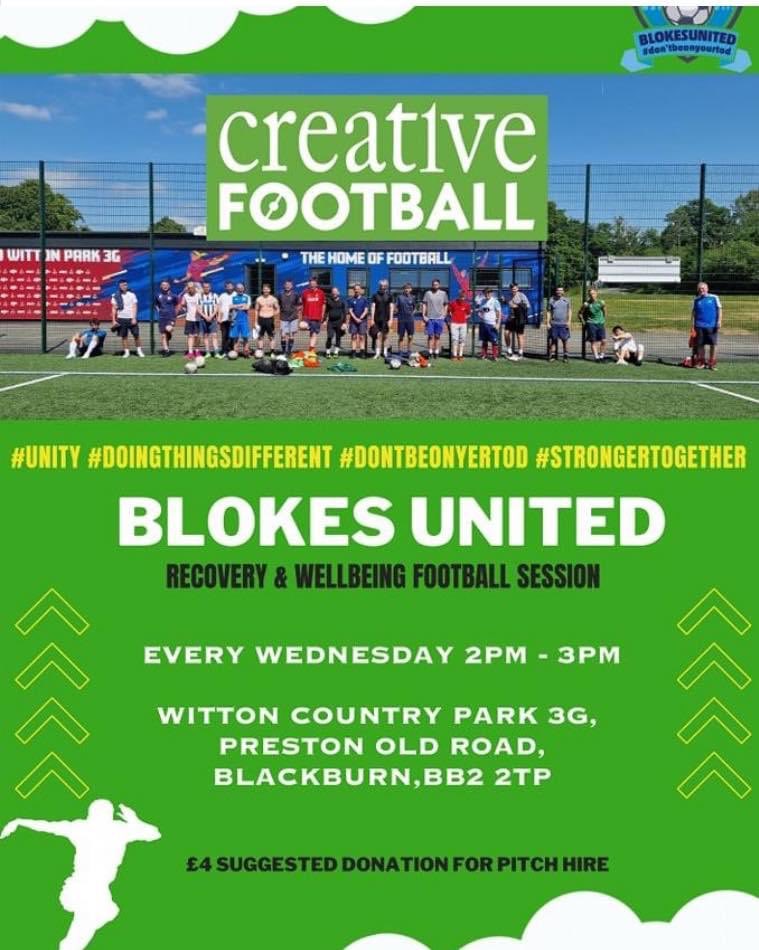creativ3football Our Blokes Utd session Get yourself down tomorrow for our #WickedWednesday offering #FootballTherapy & #PeerSupport! Casual football supported by like minded males! #DoingThingsDifferent