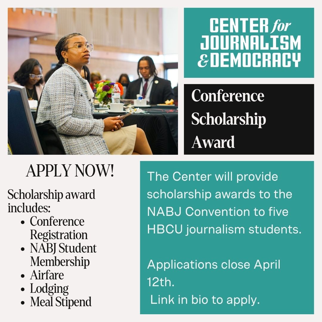 HBCU students, apply today for a scholarship to attend the NABJ Convention and Career Fair in Chicago this July. The CJD Conference Scholarship Award application closes on April 12. #NABJ24 Apply here: bit.ly/CJD-NABJ