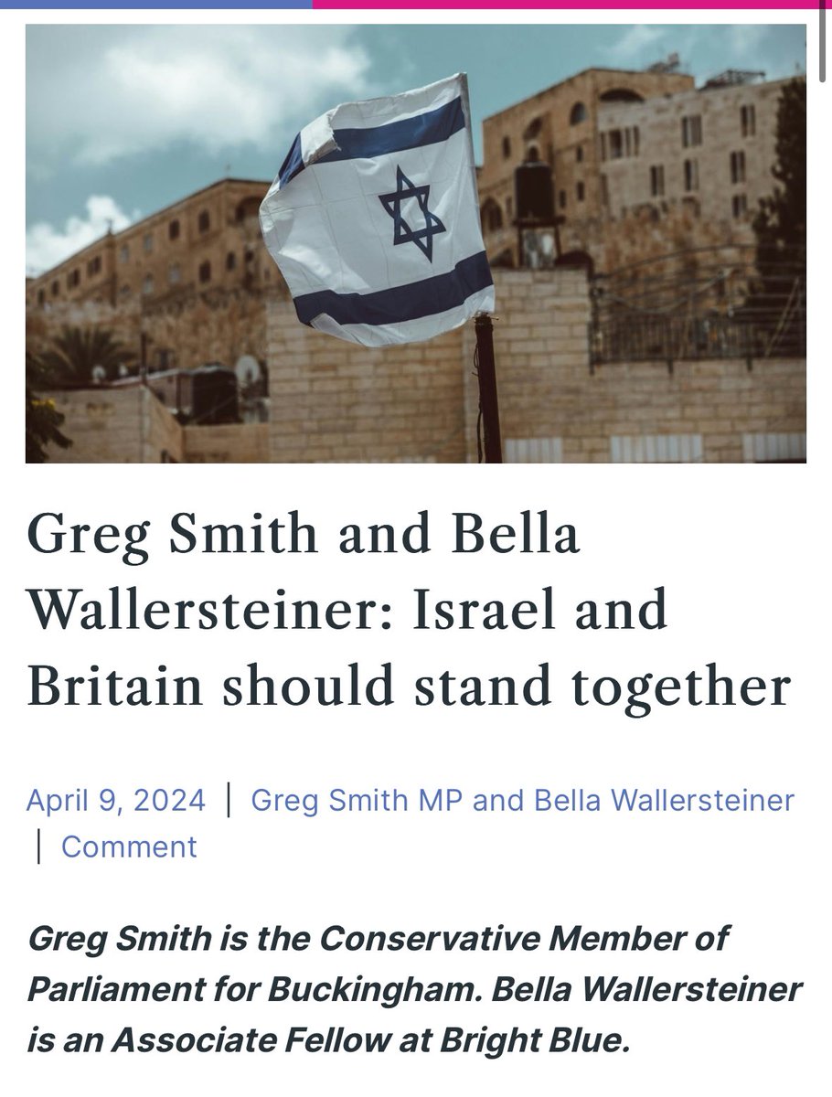 ‘For us, supporting Israel is not about politics—it is a moral imperative. As proud Conservatives, we stand firm in our commitment to Israel. And should the Conservatives falter in that commitment, we will not hesitate to take a stand’. Read my article with @gregsmith_uk 👇