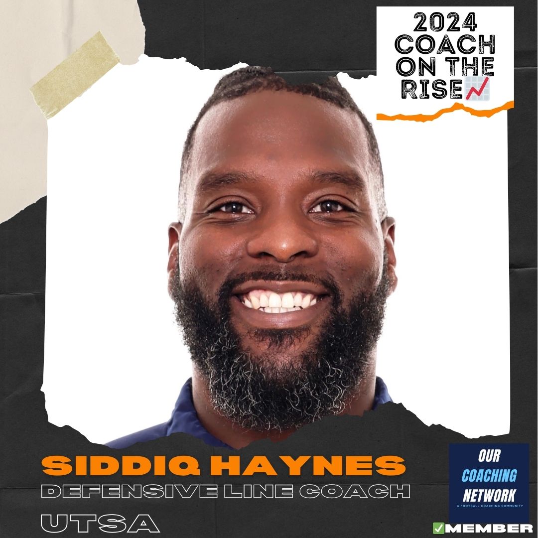 🏈G5 Coach on The Rise📈 @UTSAFTBL Defensive Run Game Coordinator & Defensive Line Coach @CoachSiddiq is one of the Top DL Coaches in CFB ✅ And he is a 2024 Our Coaching Network Top G5 Coach on the Rise📈 G5 Coach on The Rise🧵👇