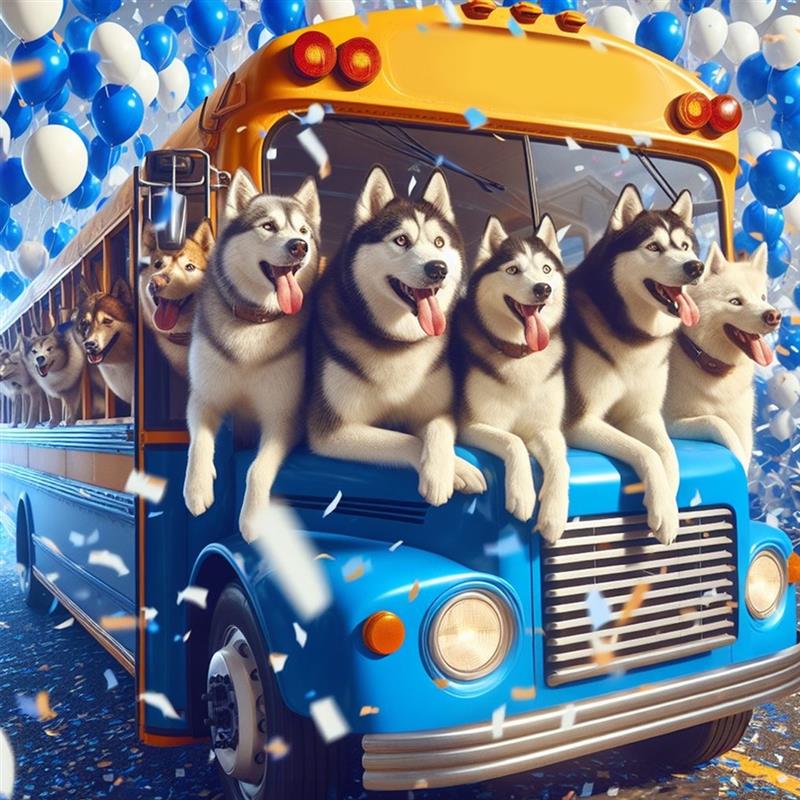 Ever wonder how many huskies fit on a parade bus?