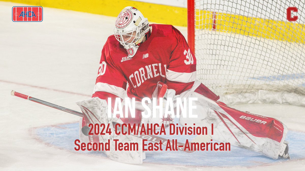 Junior @CornellMHockey goaltender Ian Shane has been named a 2024 @CCMHockey/@AHCAHockey Division I Second Team East All-American, becoming the 11th Big Red netminder to earn All-American honors, and the first since 2018❗ 📰: cornellbigred.com/news/2024/4/12… #YellCornell