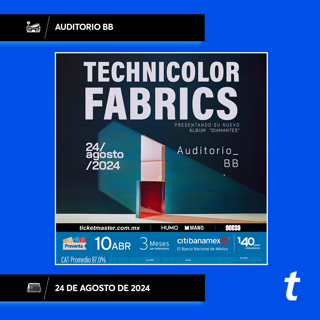 😎 Ya puedes comprar tus 🎟️🎟️ en la #PreventaCitibanamex para escuchar en vivo 'Diamantes', el nuevo álbum de @technicolorfab en el #AuditorioBB 💎👇 tkmx.link/TechnicolorFab…