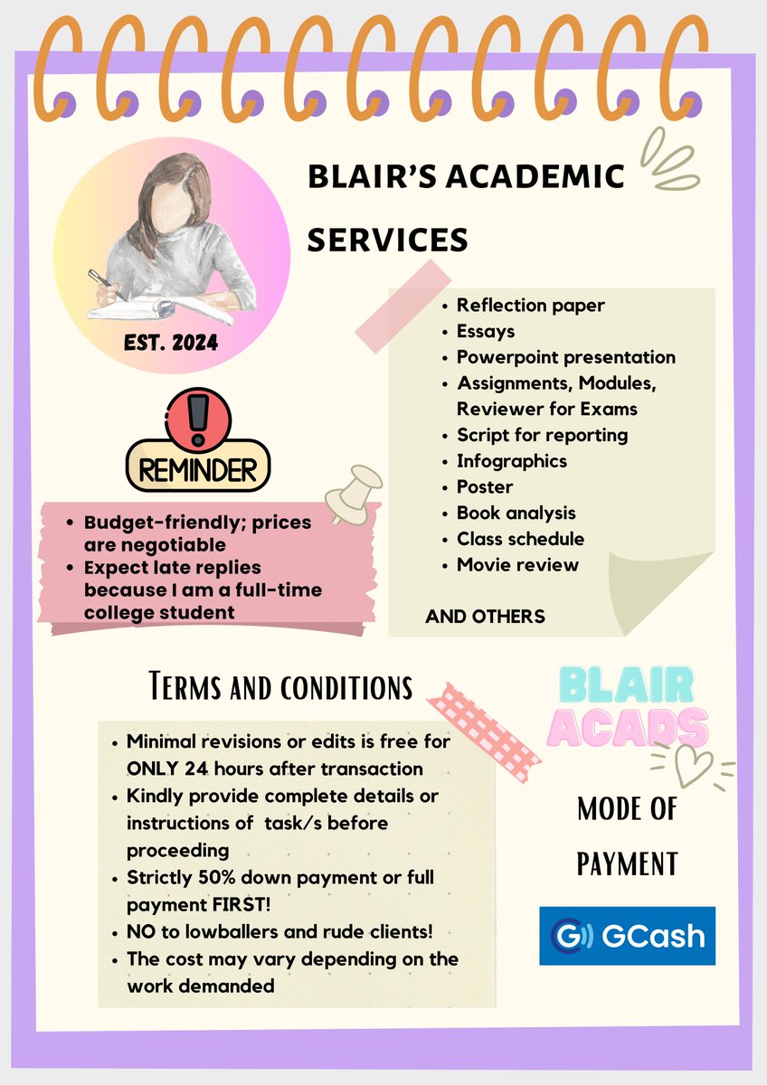 Hello everyone! Before I go to sleep since I feel na aatakihin na ako ng migraine dahil ilang araw na din kulang sa tulog😭
A gentle reminder po that I am open for non-rush and light tasks only po.. Pa acads na po kayoo🤗🍀

#commissionsopen  #academicassistance  #student