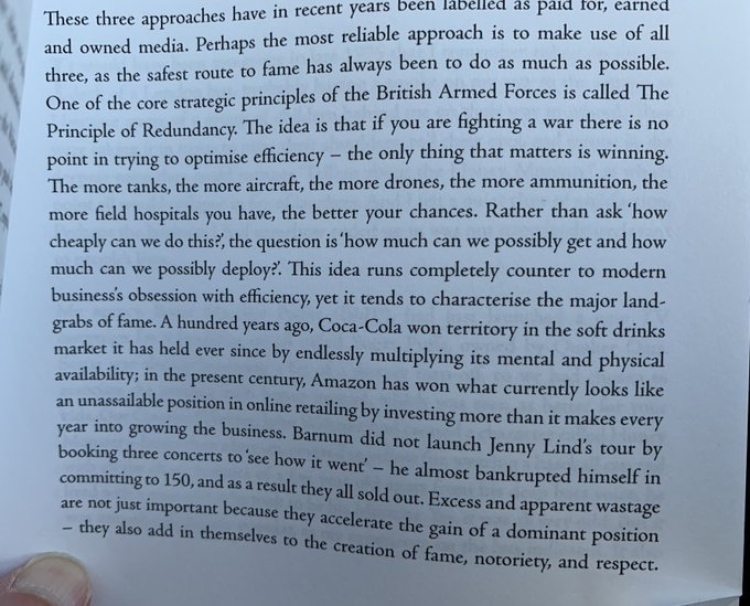 Marketers often have an unhealthy obsession with efficiency - in many circumstances the Principle of Redundancy might be of more value    

In the excellent Why Does the Pedlar Sing by Paul Feldwick