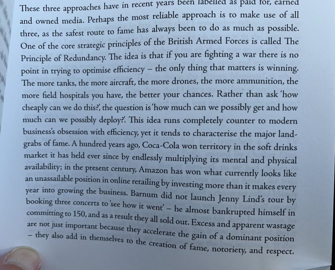 Marketers often have an unhealthy obsession with efficiency - in many circumstances the Principle of Redundancy might be of more value In the excellent Why Does the Pedlar Sing by Paul Feldwick