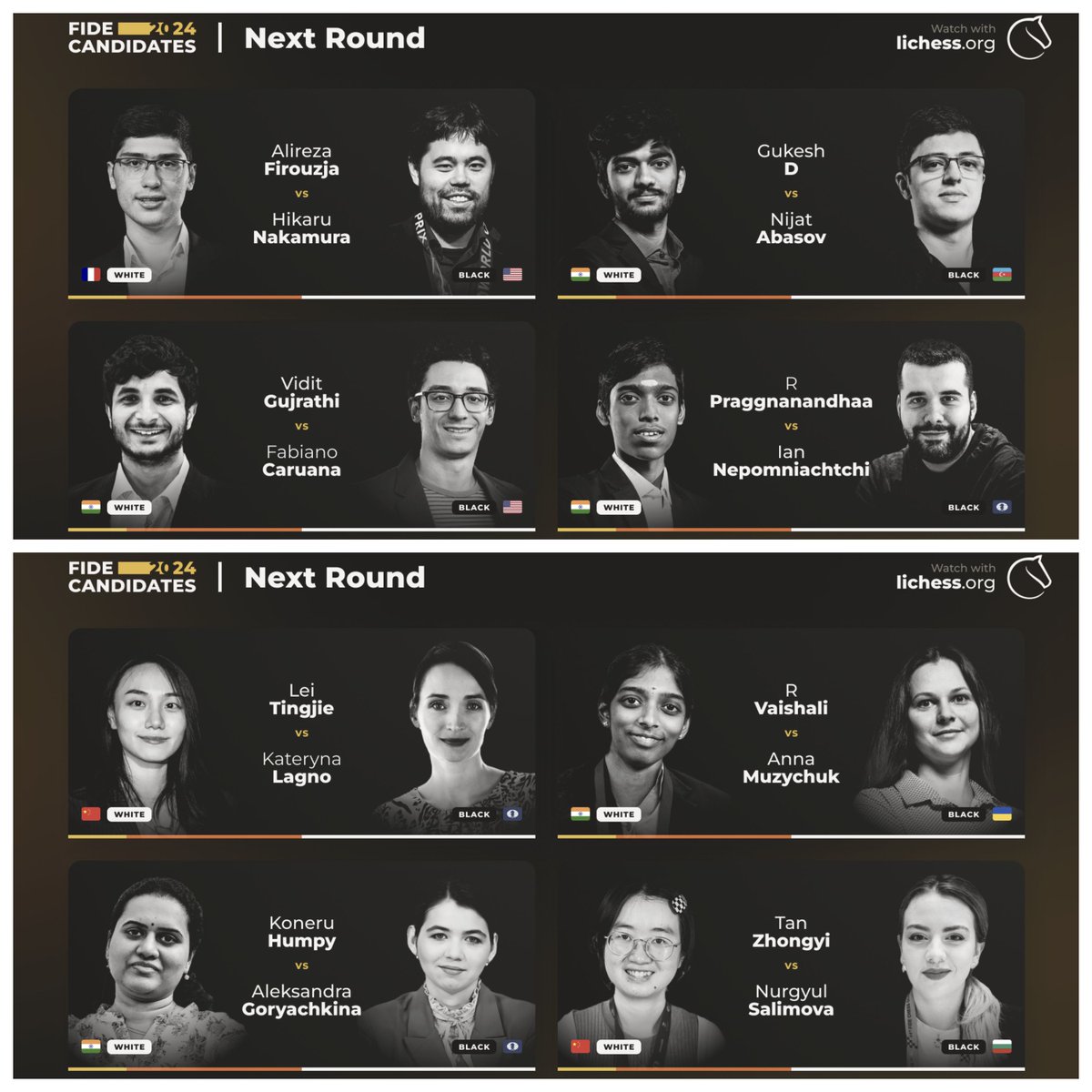 Join us in 1h on YouTube youtube.com/watch?v=xhOXRe… & Twitch twitch.tv/lichessdotorg for our live stream coverage with @irene_sukandar and @LauraUnuk of Round 5 of the 2024 Candidates lichess.org/broadcast/fide… & Women's Candidates lichess.org/broadcast/fide…!