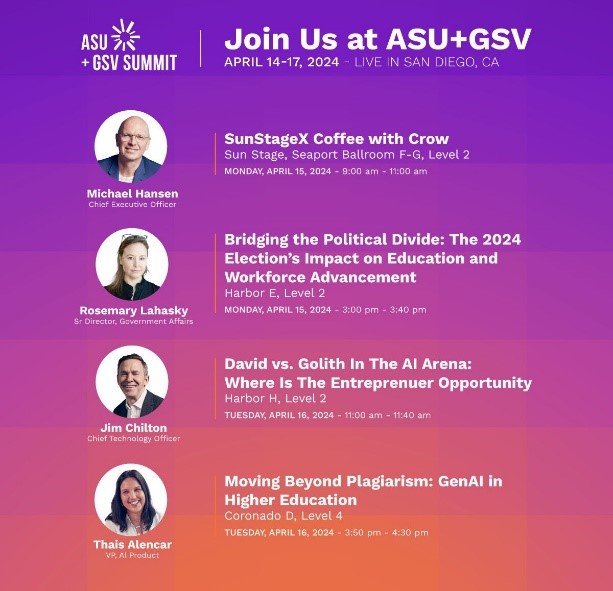 Let the final countdown begin! We are looking forward to the @asugsvsummit next week. Cengage execs will be speaking on a range of #education and #workforce topics, learn more here: bit.ly/49uhvPz #asugsvsummit