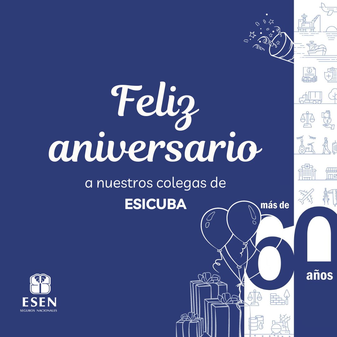 Hoy es un día especial para el sector asegurador: nuestros hermanos mayores de @ESICUBA_Seguros están celebrando sus 61 años de creada, años en los que ha prevalecido el amor por el seguro y la vocación de servicio y de excelencia hacia sus clientes. ¡Felicidades! 🇨🇺💙