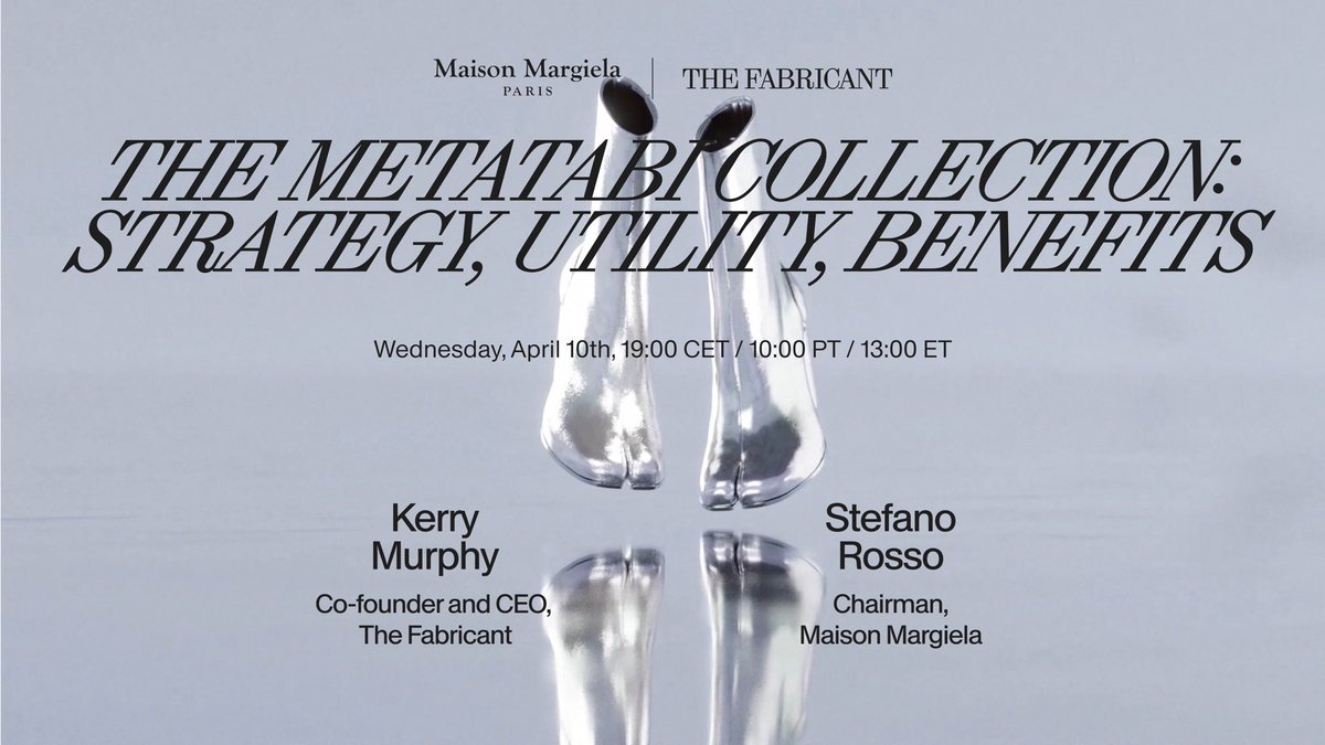 ⏳24h to go until our live Space with @StefanoBrave, Chairman of @Margiela and @k3rrymurphy, Co-founder & CEO of The Fabricant Make sure to tune in to learn all details about the #MetaTABI Collection🔥 🚨RSVP NOW twitter.com/i/spaces/1LyxB…