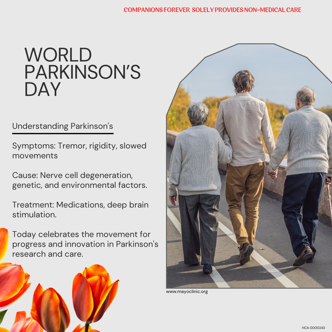 Today, @Companions4Evr celebrates Parkinson's Awareness Day, a time to unite, educate, and support those affected by Parkinson's disease. #ParkinsonsAwareness #UniteForParkinsons #HopeInAction