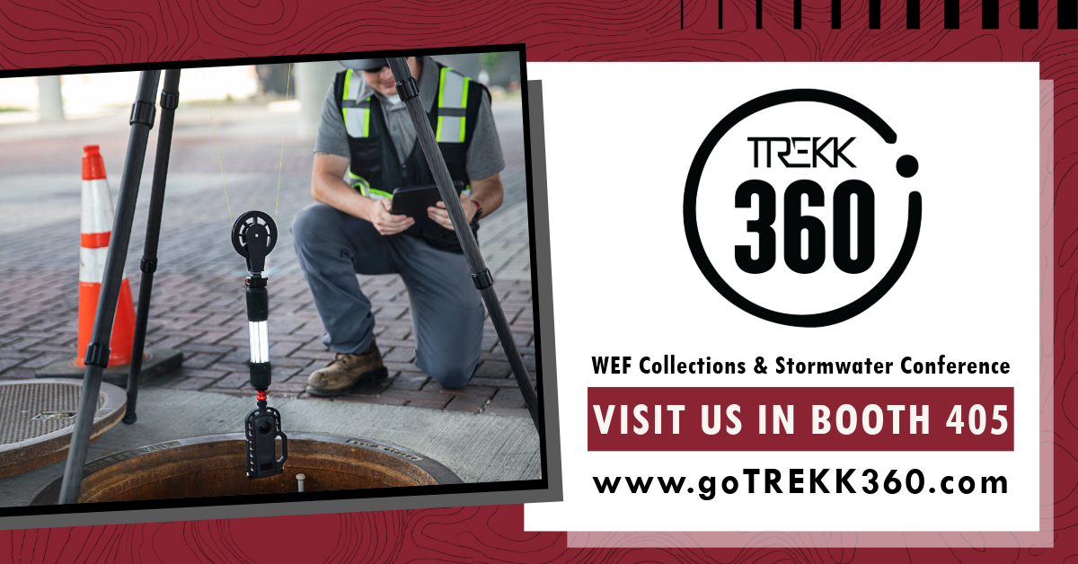 TREKKDesign's tweet photo. Stop by booth 405 to experience the latest #TREKKtech at the @WEForg Collections & Stormwater Conference! Conduct safer and more efficient remote inspections of the underground by leveraging TREKK360 to remotely measure and visualize complex structures. https://t.co/8I6rUfv6lA https://t.co/n41DNagkQC