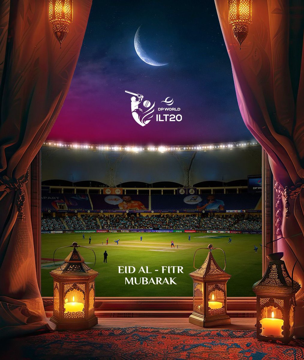 Eid Mubarak from our #DPWorldILT20 family to yours! Wishing you and your loved ones a blessed Eid Al Fitr 🌙 #AllInForCricket #عيدكم_مبارك