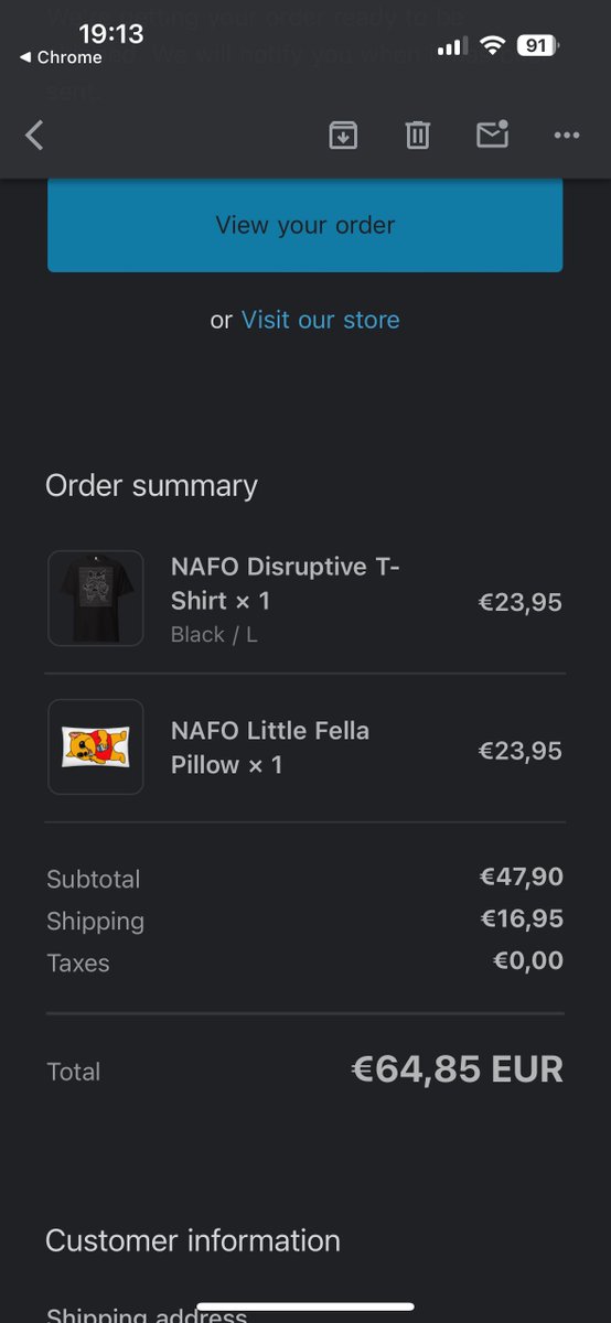 Hello everyone, I just bought a few things in @Official_NAFO store. If anyone needs a new fella feel free to use this receipt. I am more than happy with mine😊