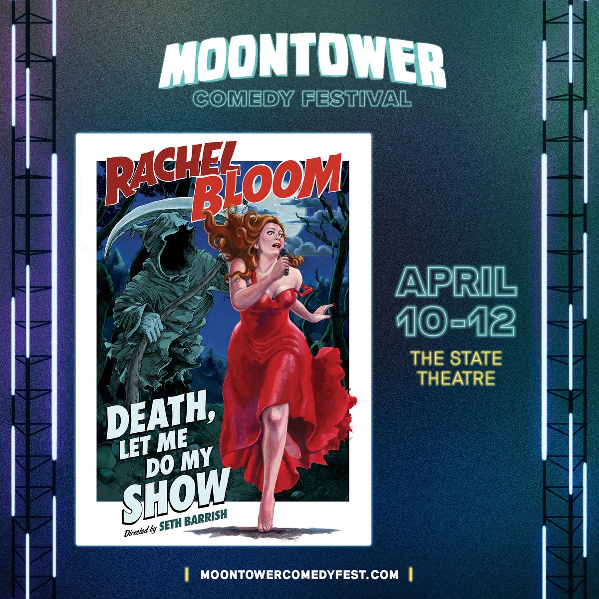 Week One of @MoontowerComedy Fest kicks off TOMORROW with @FrankieQuinones, @iamdesibanks, @realjeffreyross, and Rachel Bloom at the Paramount and State 🤩 🎫 Single tix and badges: bit.ly/31hqOBE