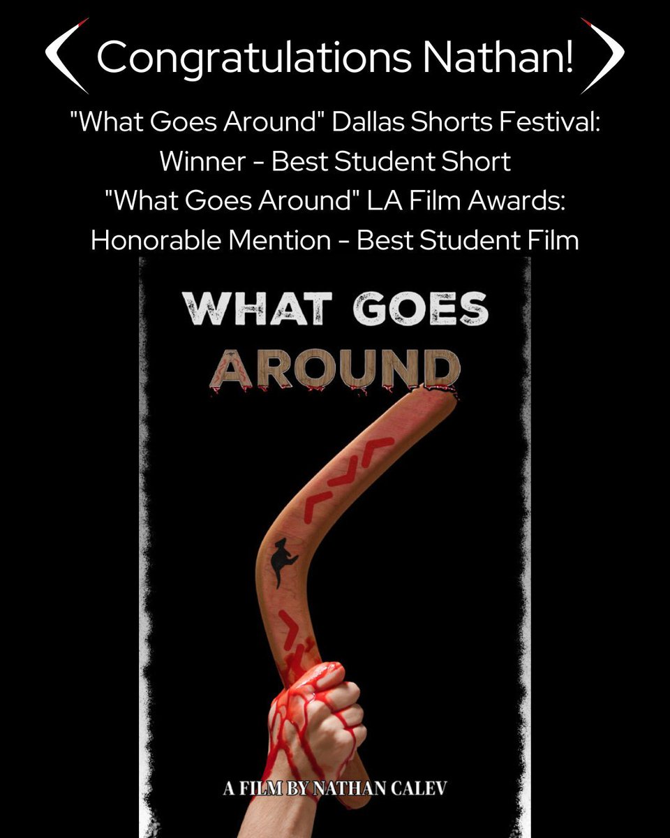 @emerson_vma Media Arts Production sophomore Nathan Calev wrote and directed the film “What Goes Around” which won Best Student Short at the Dallas Shorts Film Festival and received an Honorable Mention at the Los Angeles Film Awards last fall. Congratulations Nathan!