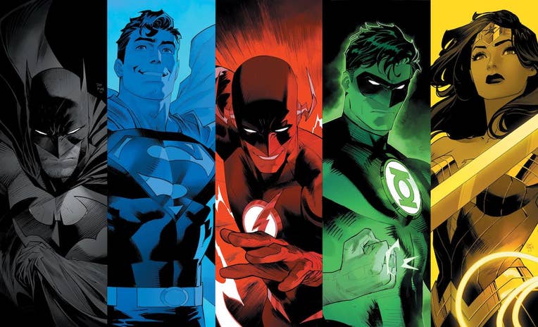Eu amo o fato de que no banner dos 5 grandes da DC Comics da Dawn of DC, Wally West é o flash que está representando o Flash.