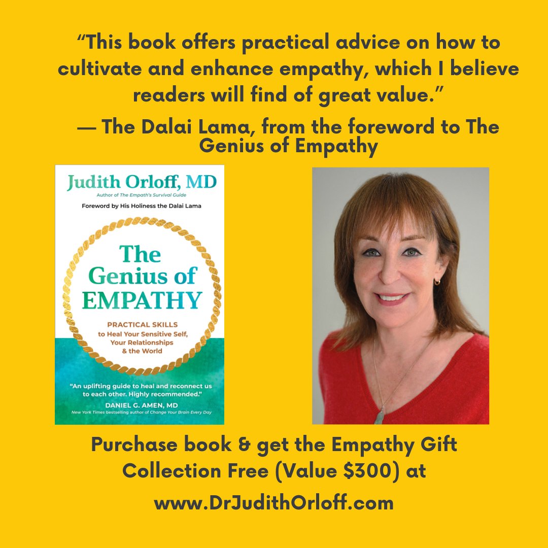 Check out Dr. Judith Orloff’s exciting new book The Genius of Empathy. It offers support, empowerment and understanding of highly sensitive, empathic people. Get a free e-book + $300 value Empathy Gift Collection with purchase of book at ⬇️⬇️⬇️ drjudithorloff.com/order-confirme….