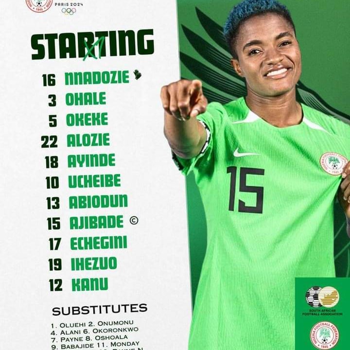 Here's how the Super Falcons lineup against Banyana Banyana in a crunch second-leg Olympic qualifier 🇳🇬📝

Go Falcons! 💚