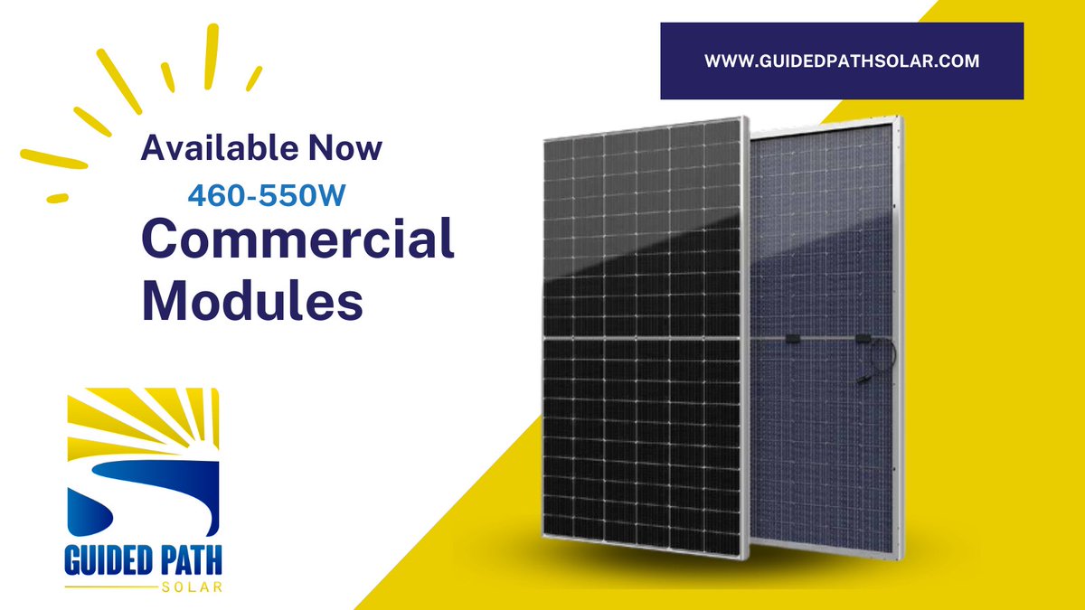 GuidedPathSolar's tweet image. ☀️Check out our latest stock of 460-550w Commercial Modules, available from $0.165/w. Contact us for more details and discover our full range of commercial and residential modules! guidedpathsolar.com/contact #guidedpathsolar #solardistribution #solardistributor #modules #solar #PV