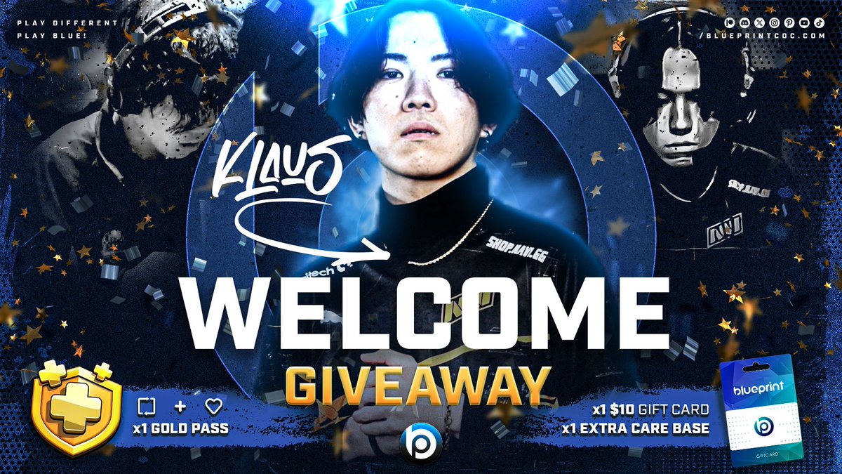Blueprint | Use Code BLUE (@blueprintcoc) on Twitter photo A Huge Day for us 😲 The most known name in #ClashofClans Esports is Joining!
🤩┋Veteran everyone looks up to, welcome Klaus🇯🇵 to the Blue Family!
🥳┋GIVEAWAYS!
10$ gift card + Gold Pass+ Pro TH16 Base🔥
🎁┋To Participate:
💙 Follow <a href="/Klaus_coc/">NAVI Klaus🥇</a> & <a href="/BlueprintCoC/">Blueprint CoC | Code BLUE</a>
🔃 RT & Like A Huge Day for us 😲 The most known name in #ClashofClans Esports is Joining!
🤩┋Veteran everyone looks up to, welcome Klaus🇯🇵 to the Blue Family!
🥳┋GIVEAWAYS!
10$ gift card + Gold Pass+ Pro TH16 Base🔥
🎁┋To Participate:
💙 Follow <a href="/Klaus_coc/">NAVI Klaus🥇</a> & <a href="/BlueprintCoC/">Blueprint CoC | Code BLUE</a>
🔃 RT & Like