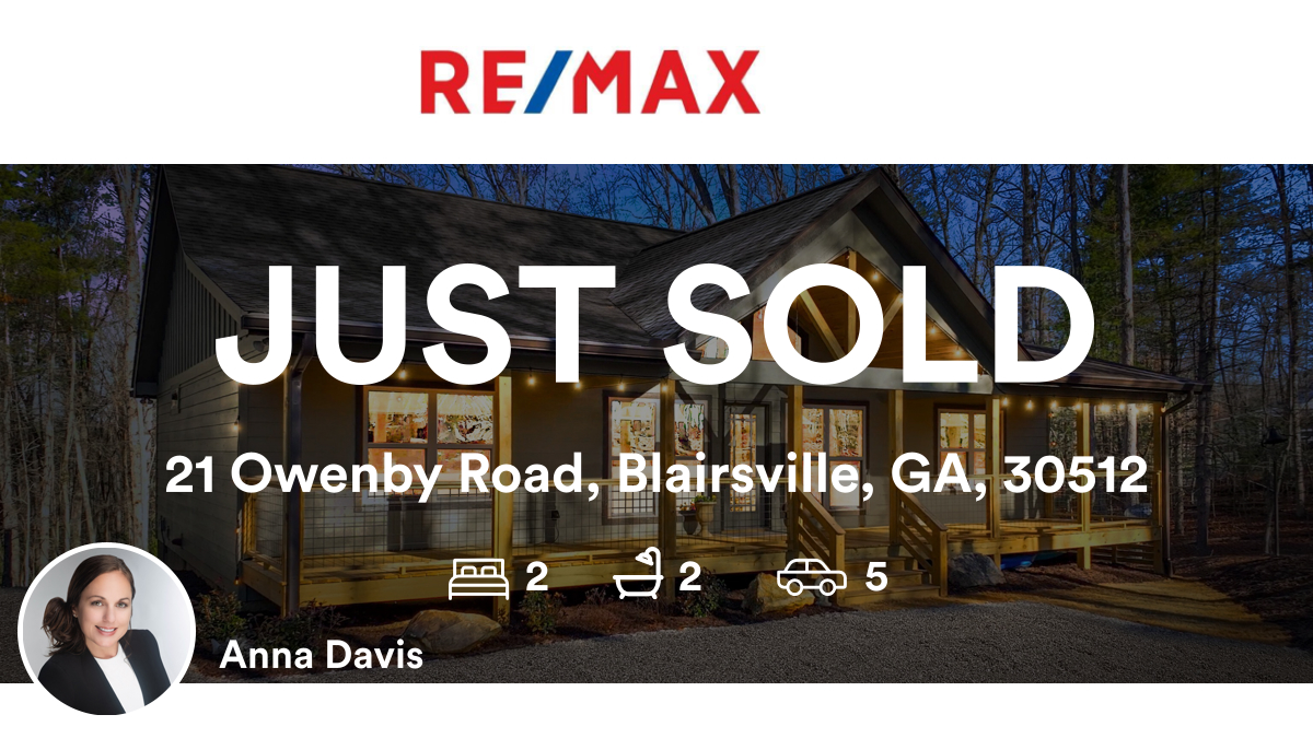 🛌 2 🛀 2 🚘 5
📍 21 Owenby Road, Blairsville, GA, 30512

My latest sale on RateMyAgent.
 400548
rma.reviews/EHRjPPWqRSM6

#LucretiaCollinsTeam #realestate #REMAXTownandCountry