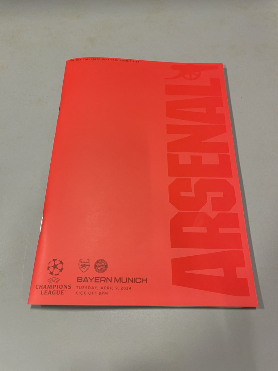 Arsenal-Bayern programme front cover. Minimalist