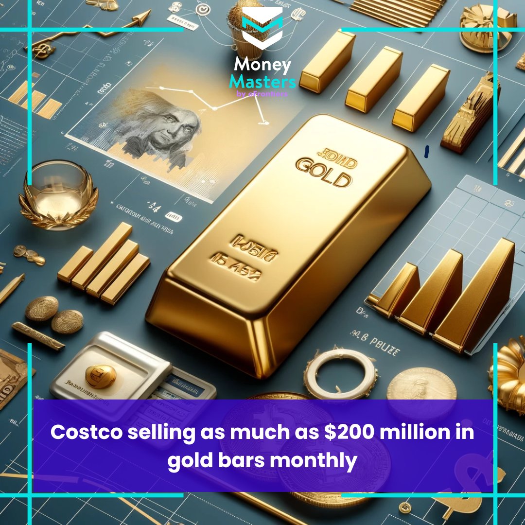 Wells Fargo estimates Costco's monthly gold bar sales at $200M. Selling nearly pure 24-karat, 1-oz gold bars, priced slightly over $2,400 — near 2% above the spot price of $2,357. 
#GoldSales #CostcoGold #EconomicTrends #FiscalPolicy #InvestmentInsights