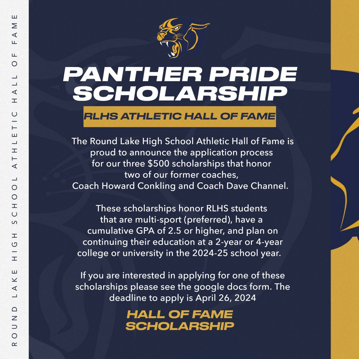 Attention RLHS Senior Athletes! Deadline to apply is April 26th. docs.google.com/forms/d/e/1FAI… #PantherPRIDE