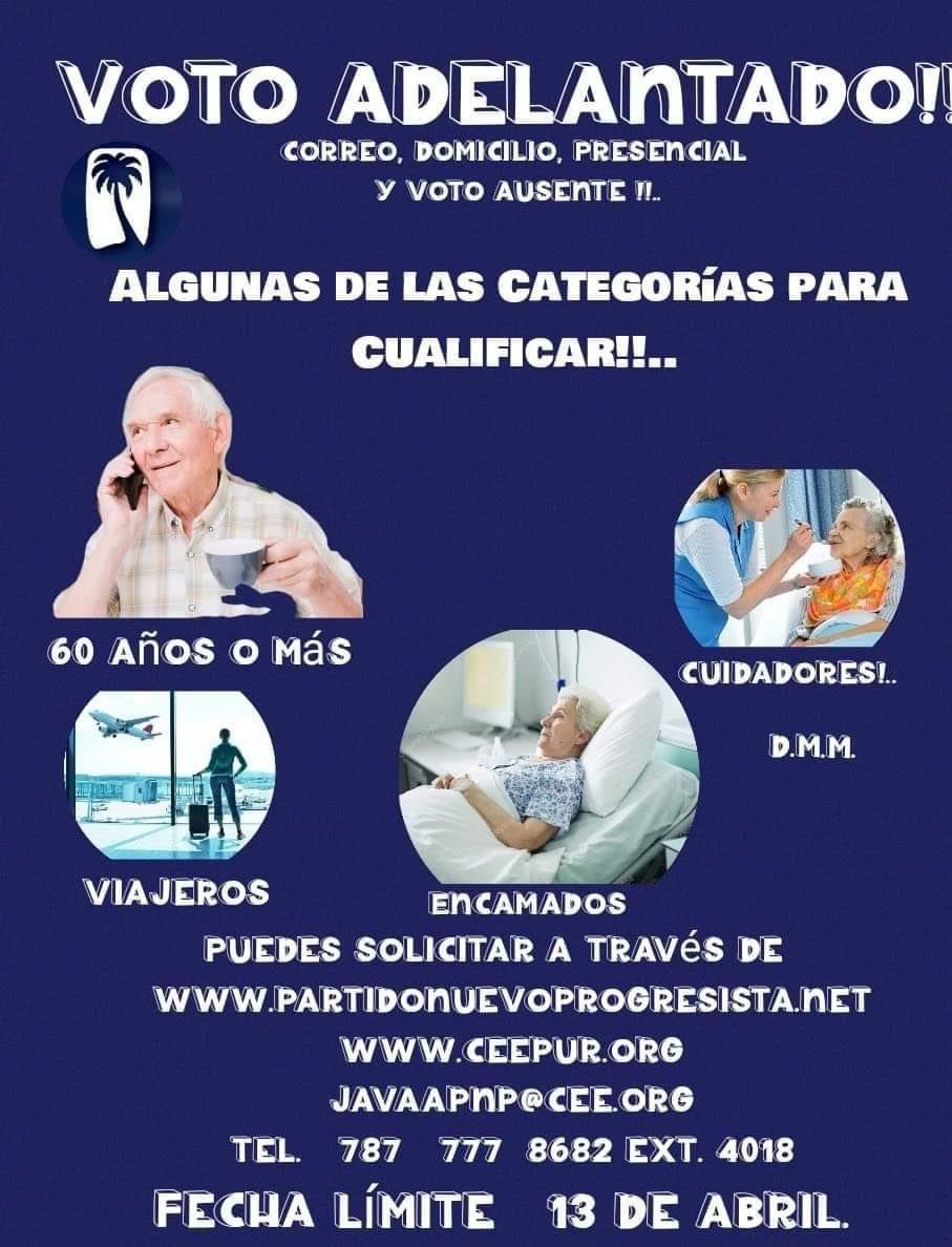 TODAVIA ESTAS A TIEMPO PARA SOLICITAR VOTO ADELANTADO..! Tienes hasta este próximo sábado 13 de abril en cualquiera de sus modalidades. Sigue las instrucciones aquí.