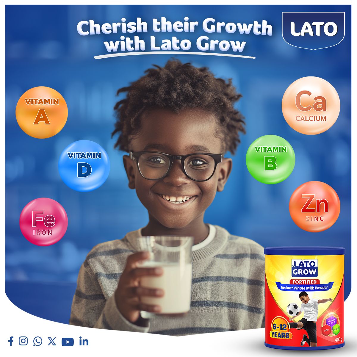 This #ChildNutritionMonth, nourish your 6-12 year old with Lato Grow Fortified Milk Powder! Packed with iron, calcium, vitamins A & D for strong bodies & bright minds. #GrowingUpHealthy #LatoGrow