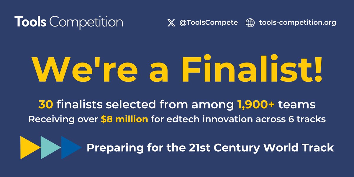 We’re a @ToolsCompete finalist in the Preparing for the 21st Century World track! 🎊 Our proposal is a Mobile Data Science Toolkit empowering 7th-12th graders to investigate #DataScience and #AI via app development ✨ Check out all the finalists: tools-competition.org/23-24-finalist…