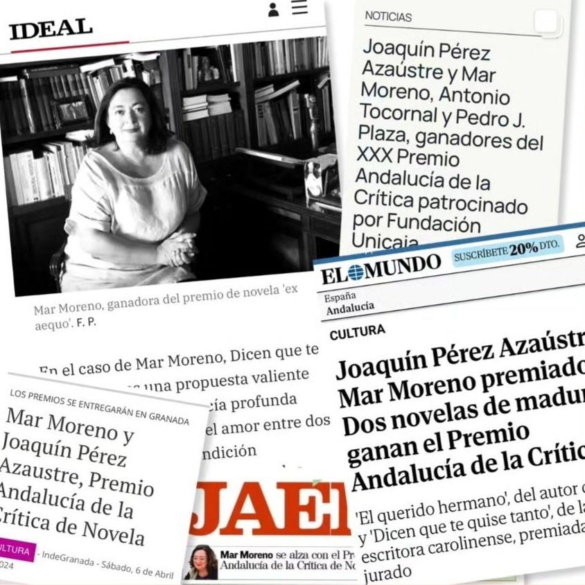 Dos queridos autores de @AlmuzaraLibros, @MMarMoreno y @AzaustrePerez, premios Andalucía de la Crítica, motivo de orgullo y alegría. Enhorabuena!!