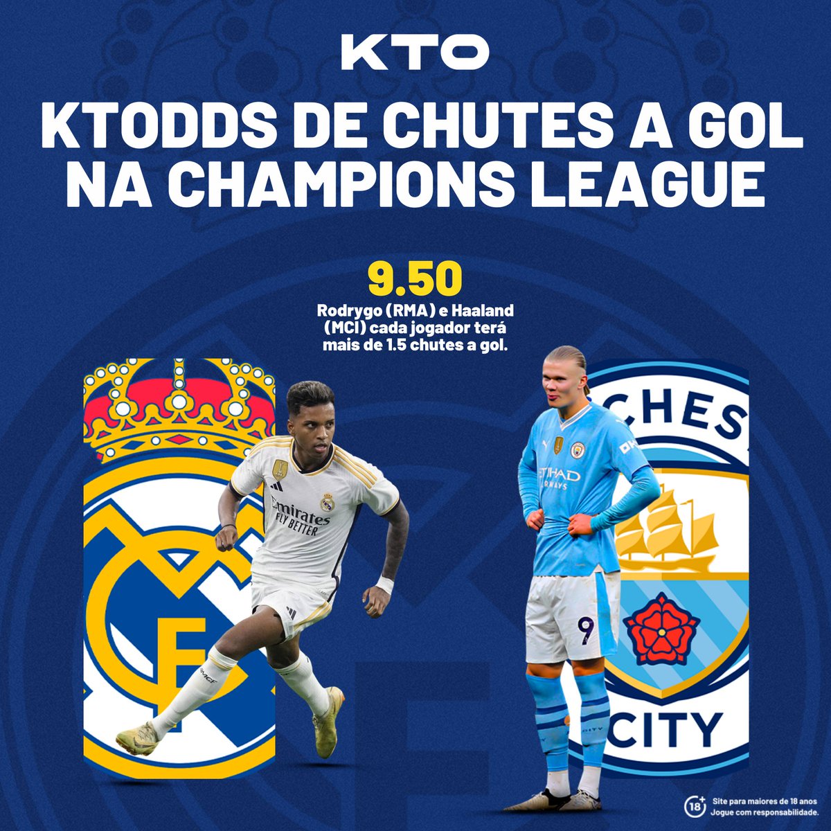 👟 KTODD ESPECIAL DA CHAMPIONS 👟 Todo mundo está ansioso para assistir essa tarde de Champions League e a KTO preparou uma odd especial para os craques Rodrygo e Haaland! 🌟 Para ambos chutarem +1.5 vezes a gol, odd 9.50! 💰 Tem valor? Confia? VEM! 👉 bit.ly/KTO_TT