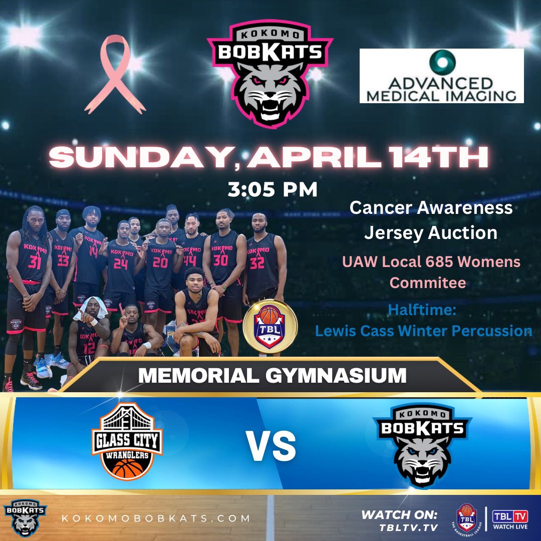 SUNDAY - It’s Cancer awareness day thanks to AMI imaging! We will have a jersey auction AND the UAW Women’s committee will be selling special shirts. Our special halftime performance will be Lewis Cass Percussion coming off their 3rd place finish at state finals! #GoBobkats